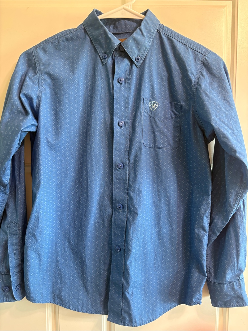 Ariat Boys Blue Button-Down Shirt with Subtle Print